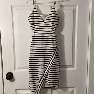 Black and White Striped faux wrap dress